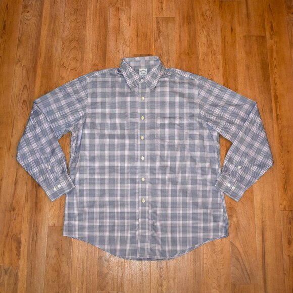 Brooks Brothers Supima Cotton Purple Plaid Button Up Shirt Sz XL - Picture 1 of 4